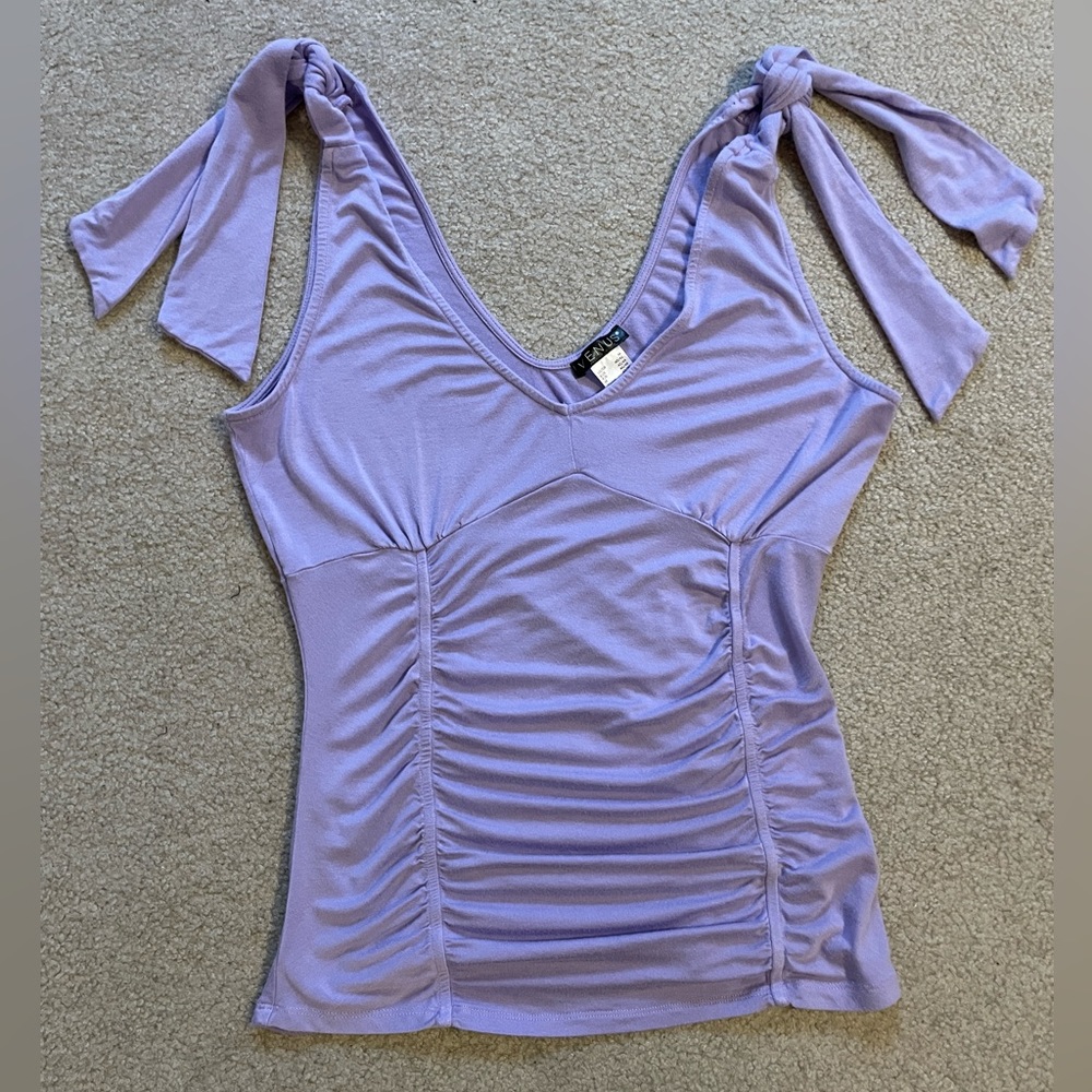 Venus Shoulder-Tie Tank Top, Lavender, Size M